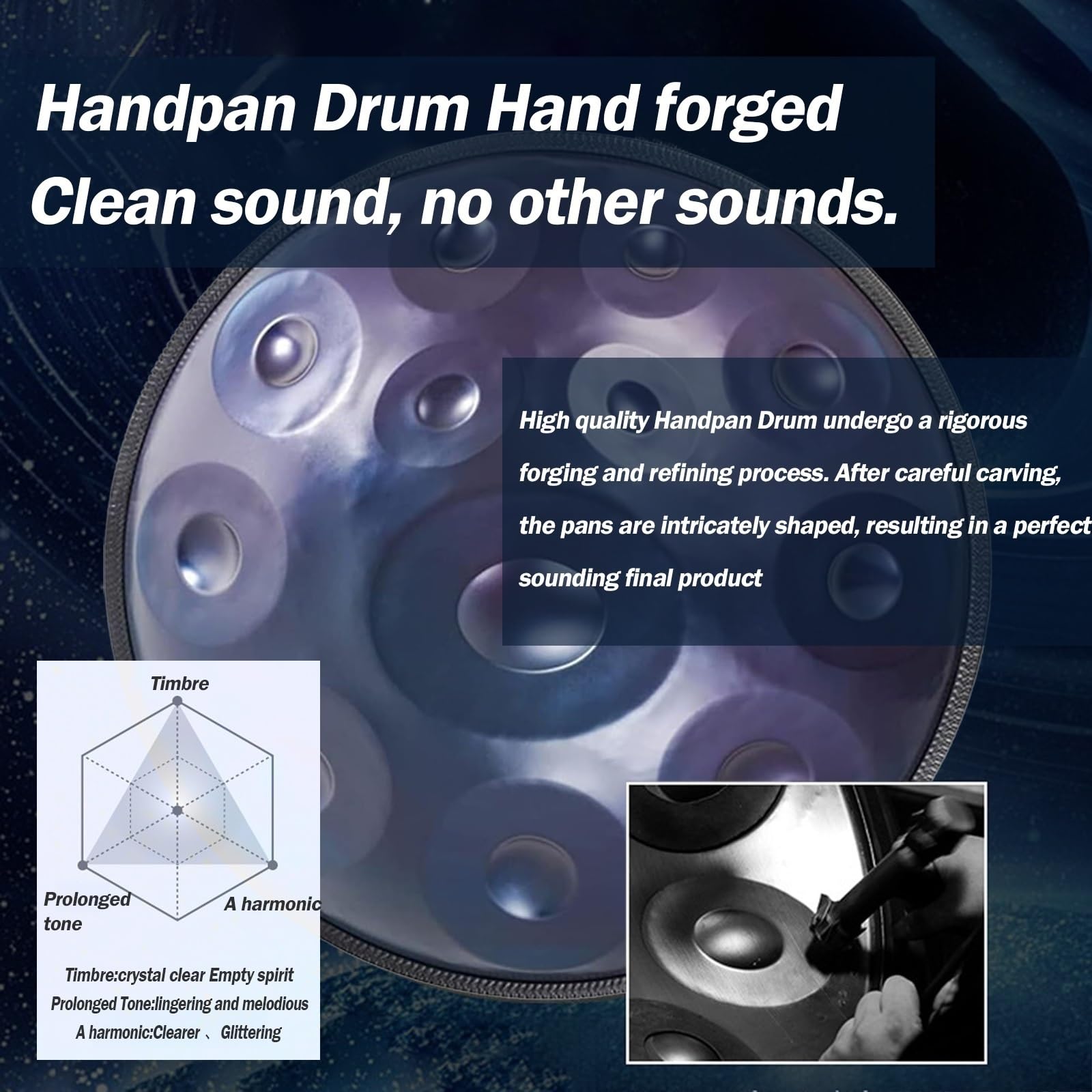 HANDPAN DRUM 9/10/12 Notes Handpan En Acier 440 Hz/432 Hz Instrument De Tambour À Main En Acier 22 Pouces En Ré Mineur Percussion Harmonique For La Guérison Sonore, La Méditation Personnelle (
