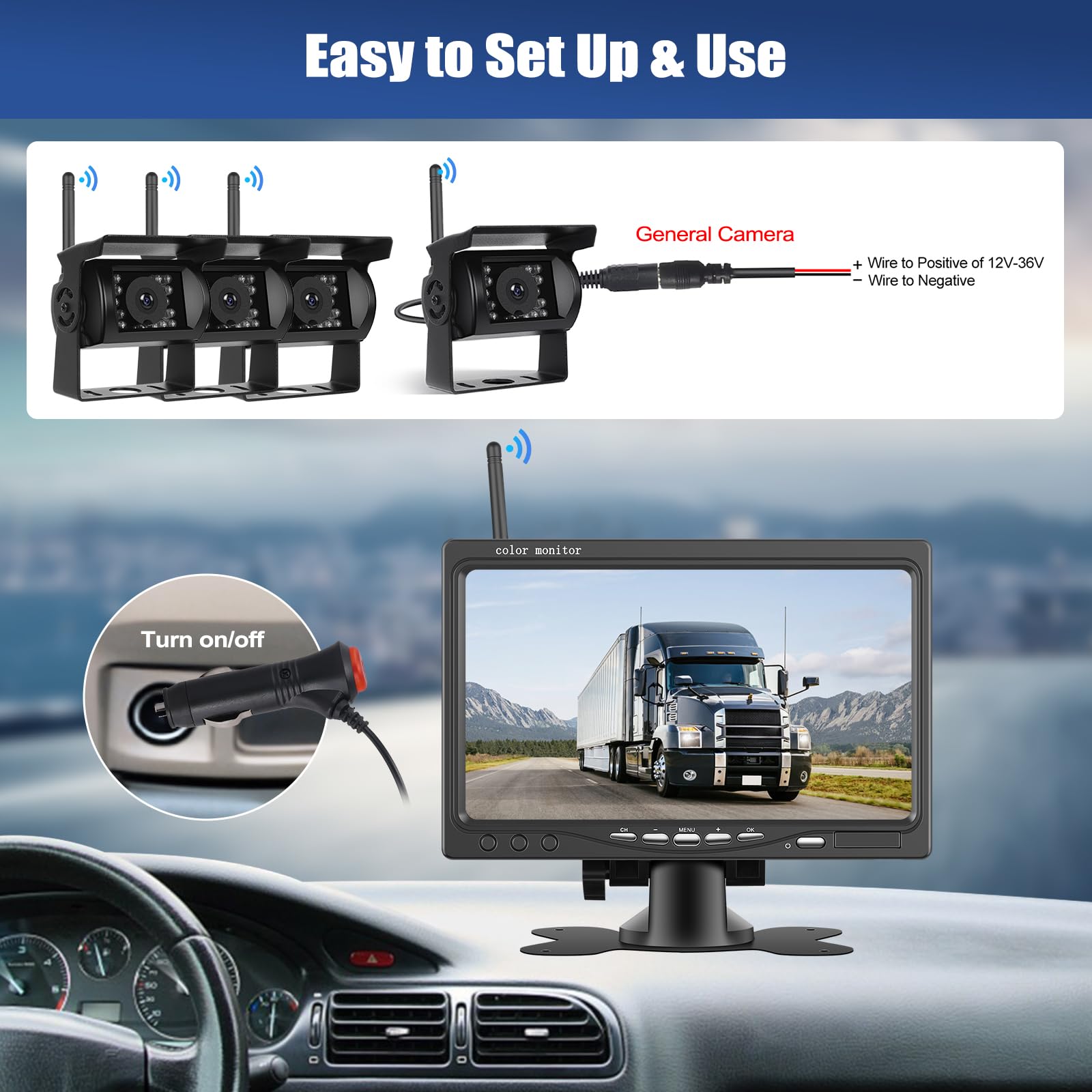 Specchietto LCD 7 Pollici Con Telecamera Posteriore 1080P IP66 – Kit Per Retromarcia Con Visione Notturna E Assistenza Al Parcheggio