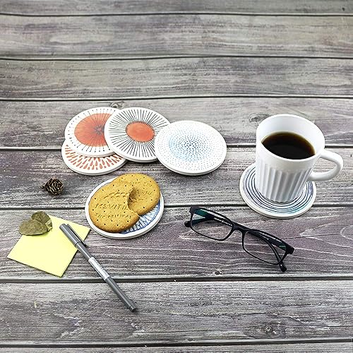 Miniatura 7 de AD Set of 6 Coasters for Drinks Absorbing Round Ceramic Stone Coaster with Cork Base Tabletop Protection Mat for Mugs and Cups,Office,Kitchen Serie