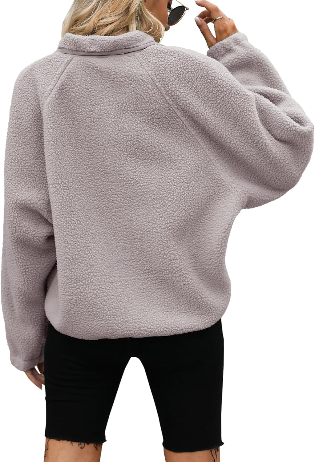 Yanekop Womens Fleece Jacket Fuzzy Long Sleeve Short Winter Coats Button Down Sherpa Jacket Outerwear with Pockets - Image 4