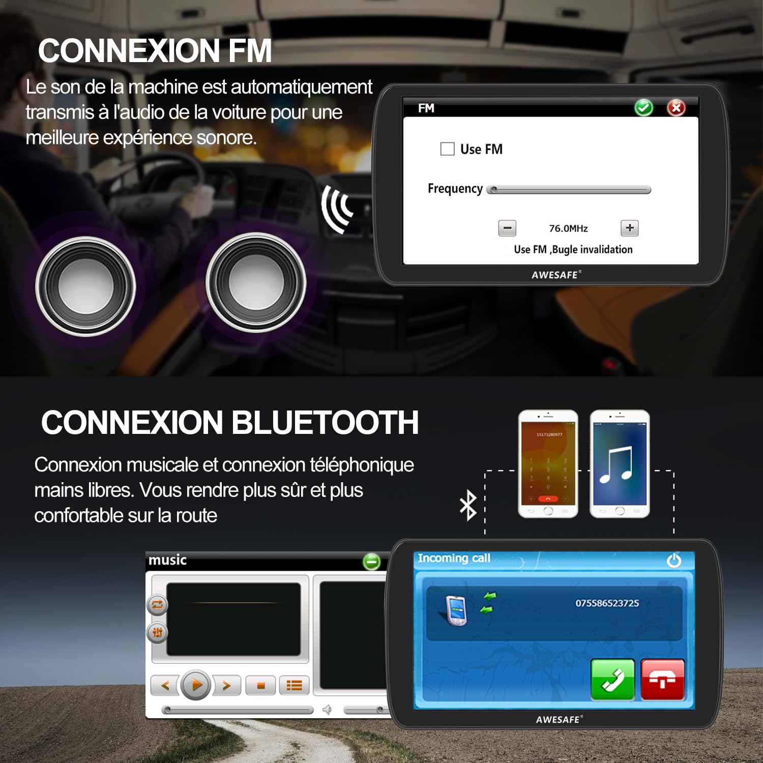 GPS Voiture 9 Pouces avec Bluetooth 2025 – Navigation Europe, Mises à Jour Gratuites, Alerte de Vitesse, Guidage Vocal, Compatible Camion & Camping-Car