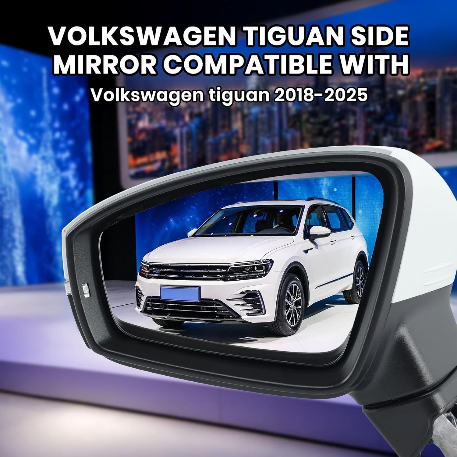 Left Driver Side Mirror Compatible with Volkswagen Tiguan 2018 2019 2020 2021 2022 2023 2024 2025 Electric Heated with Turn Signal with Blind Spot 6+2 Pins (White)