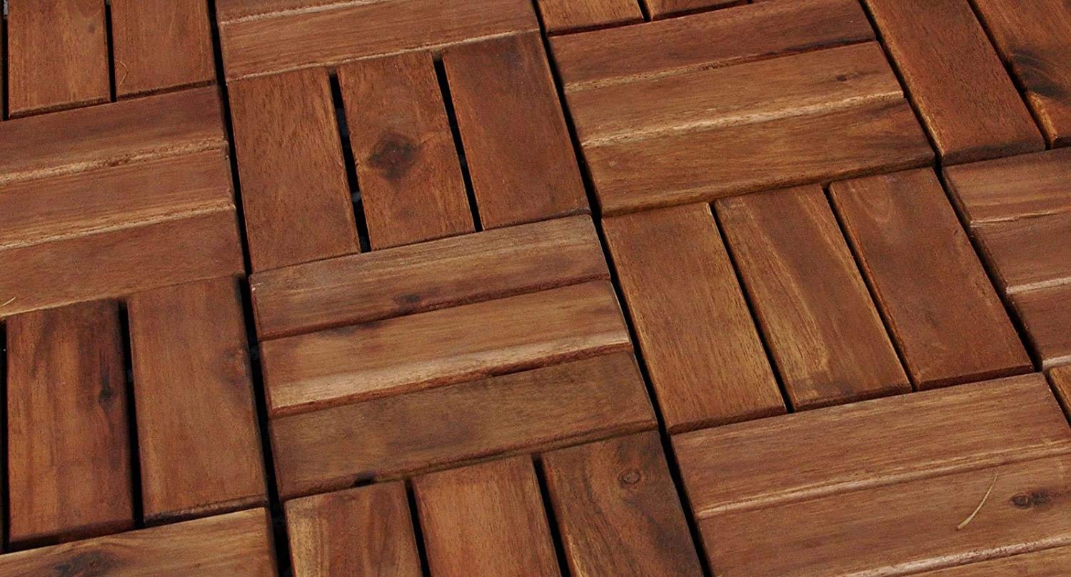 Lot économique de 33 Dalles en Bois 02 pour 3 m² - Dalles de terrasse en Bois d'acacia avec 12 Lattes pour Jardin, terrasse, Balcon, revêtement de Sol avec sous-Structure de Drainage