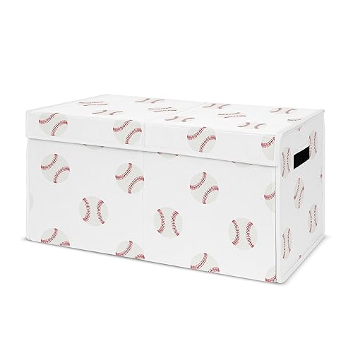 Sweet Jojo Designs Caja de almacenamiento de juguetes de tela roja y blanca para niños, para niños, para colección de parches de béisbol