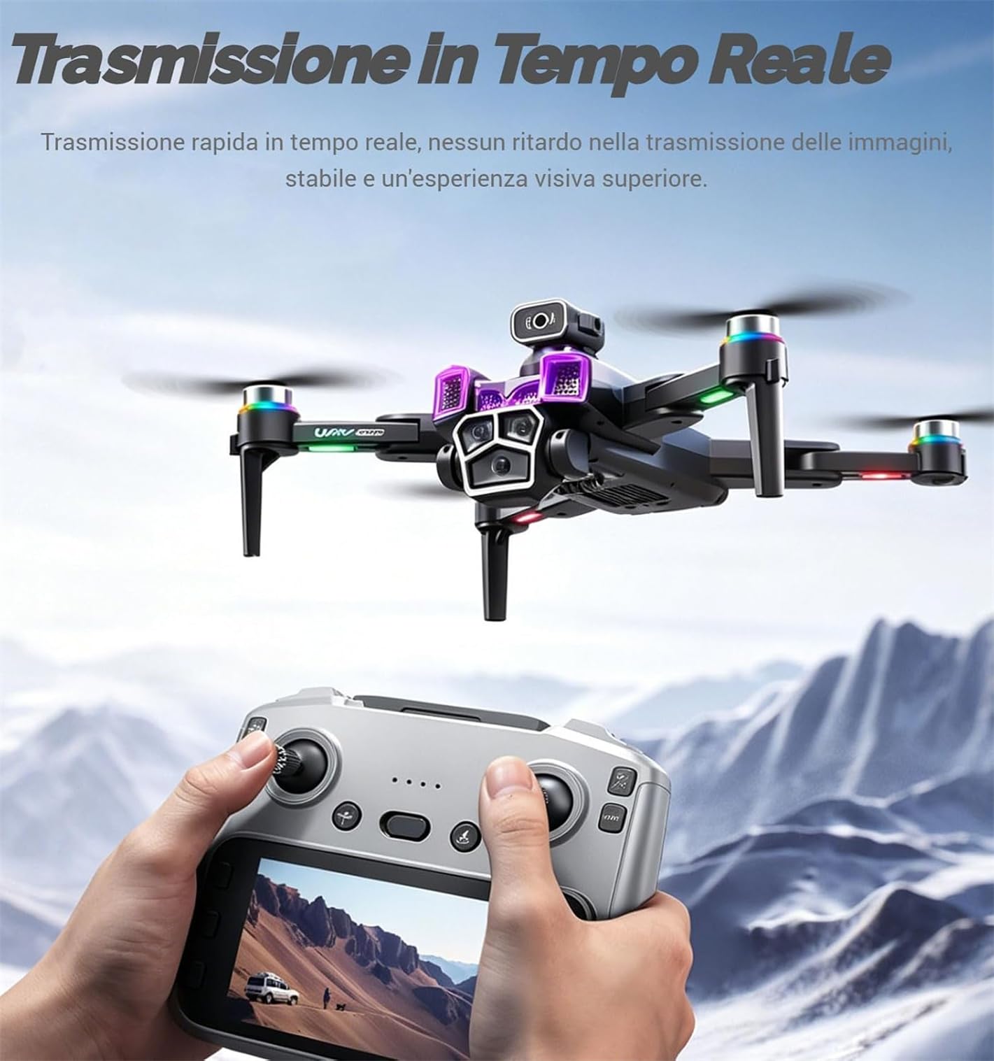 Drone con Telecamera GPS con 5.9 Pollici Schermo RC Quadricottero Pieghévole con Effetti di Luce Telecamera HD Evitamento Ostacoli Ritorno Automatico Motore Brushless Droni per Principianti e Adulti