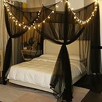 Mengersi Bed Canopy Curtains with LED Lights - Elegant Mosquito Net for Full Queen King Beds, Gothic Halloween Room Decor