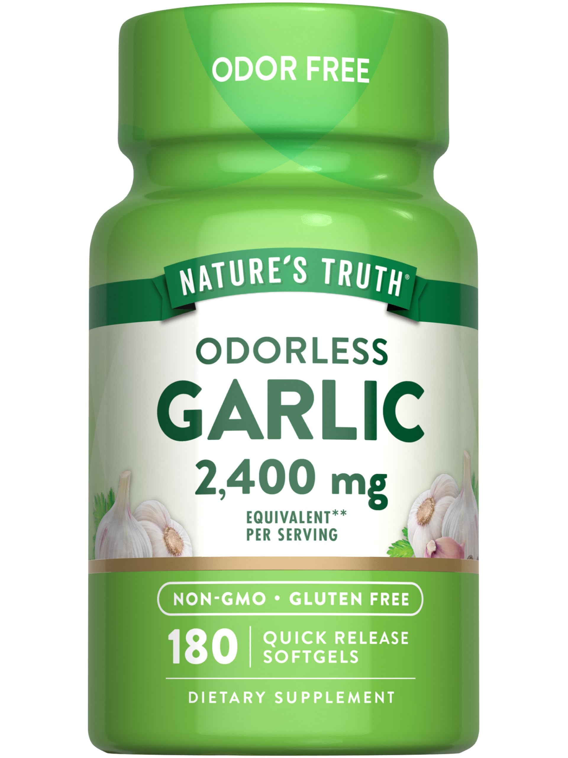 Odorless Garlic Softgels | 2400mg | 180 Count | Non-GMO & Gluten Free Supplement