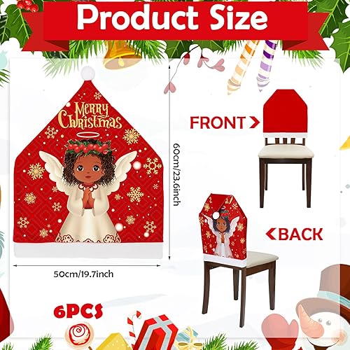 Miniatura 2 de 6 fundas para sillas de Navidad, decoración de Papá Noel, sombrero rojo, negro, Papá Noel, estilo ángel africano, funda para silla, cubierta