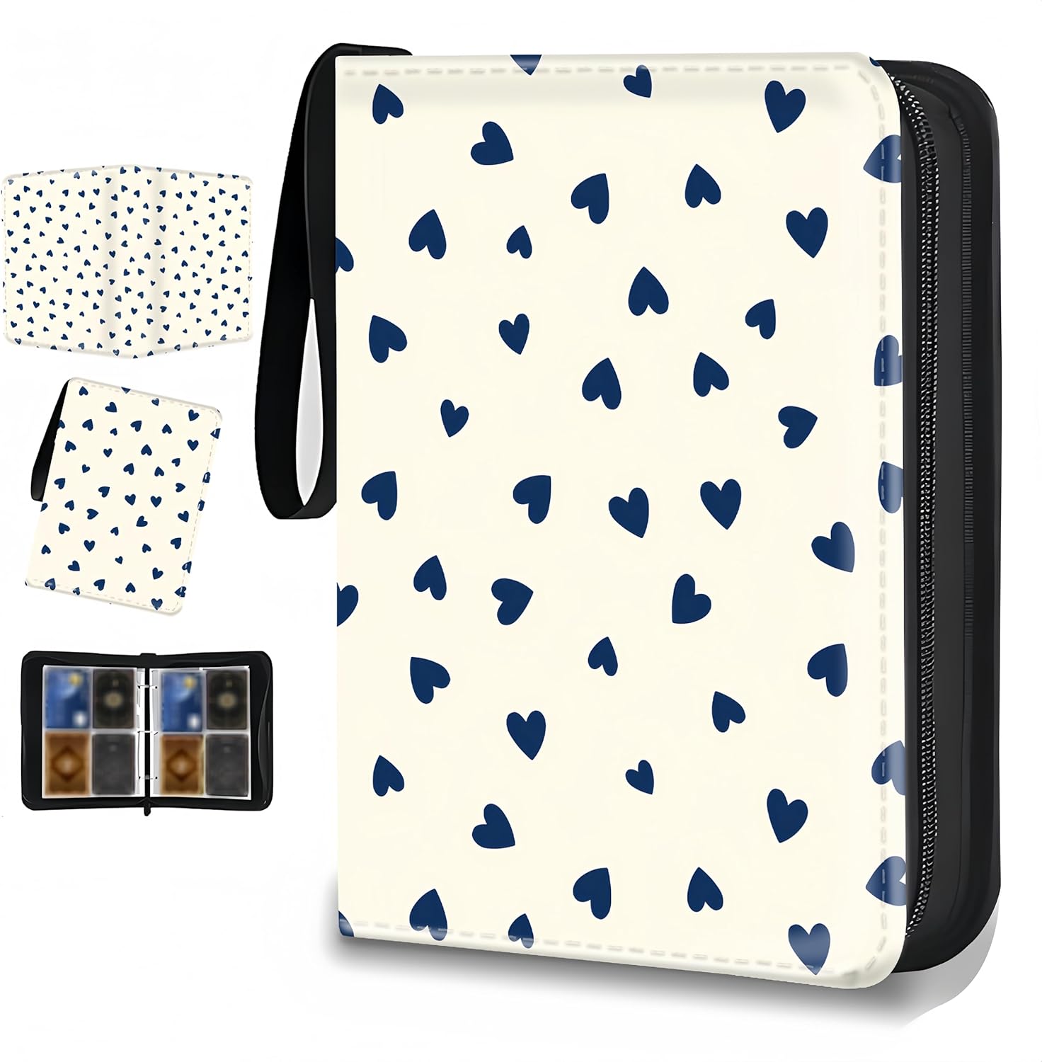 Card Binder 4 Pockets Zip Trading Card Binder for 400 Cards, PU Collection Binder with Removable Sleeves for 50 Pages, Portable Collector Album, Card Book for Game Card, Sports Cards, Gifts