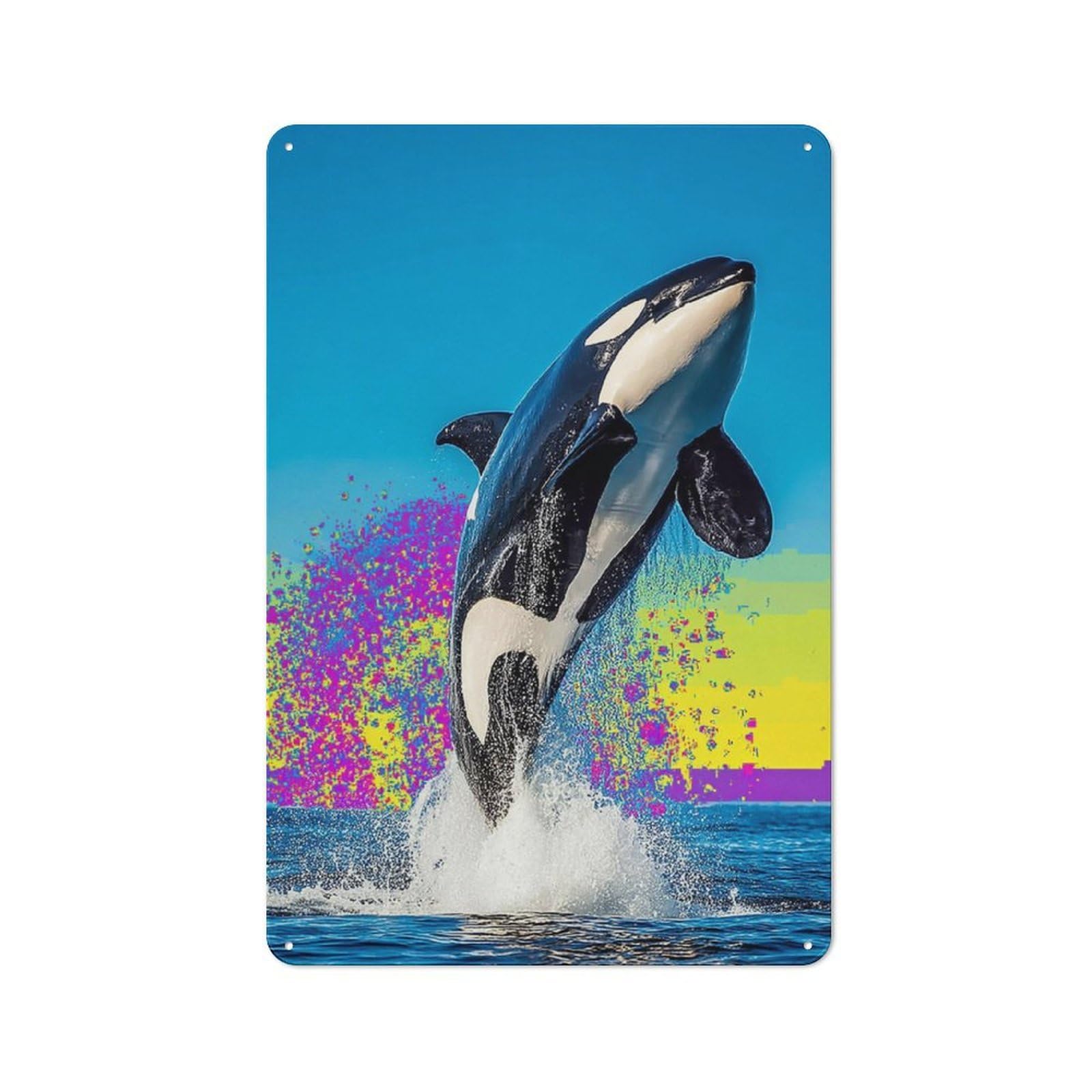 Junmoney Orca Whale Breach In Vibrant Colors 30X20cm Rustic Metal Sign With For Home Office Or Studio, Gift For Studio Owners During The Christmas Season