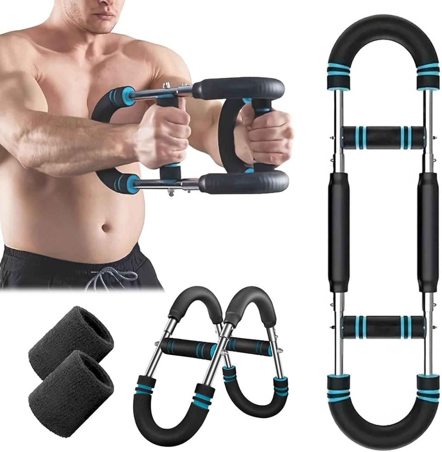 Twister Arm Trainer,40-100lb Adjustable Chest Expander Workout Equipment,Portable Shoulder Strength Exerciser Machine for Men, Power Twister Bar,Ab Twister for Home Gym Fitness Training(Blue)