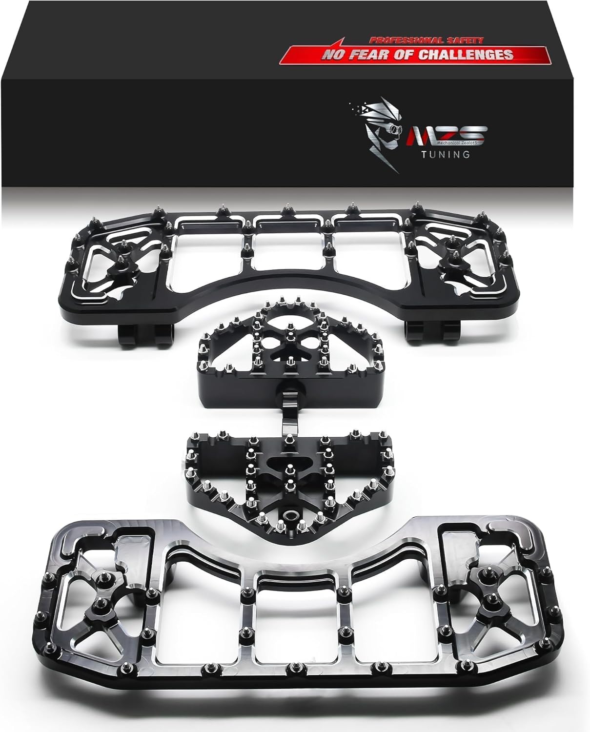 MZS Motorcycle Floorboards Passenger Driver Footboards Wide Foot Pegs Board Pedal Stretched Black Compatible with Dyna FLD/Electra Road Street Glide/Softail/Road King/Trike/Ultra Limited