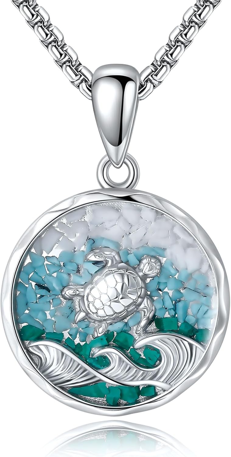 Turtle/Starfish/Whale Necklace 925 Sterling Silver Turquoise Pendant Necklaces Ocean Jewelry Gifts for Women Men