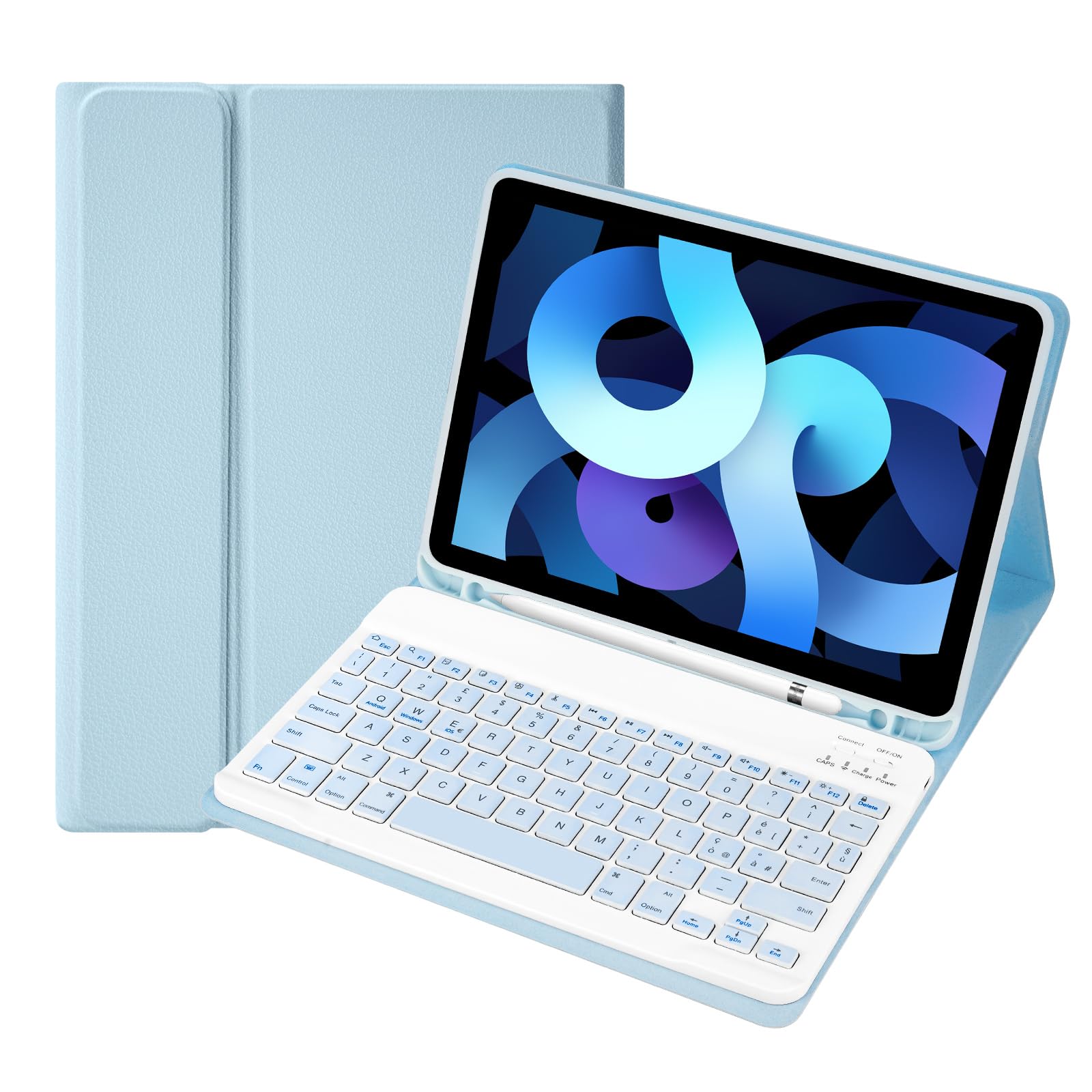 SOPPY Custodia con Tastiera per iPad Air 11 pollici (M3 2025 / M2 2024) e Air 4a/5a Gene e iPad Pro 11 pollici (1a/2a/3a/4a), Cover con Tastiera Staccabile, con Slot per Penna Stilo, Azzurro