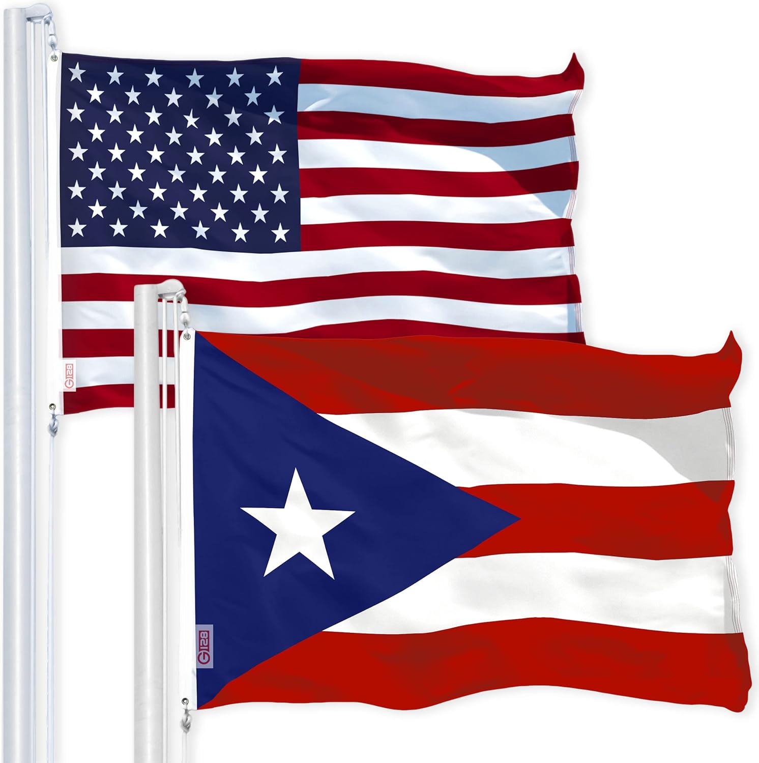 G128 Combo Pack: USA American Flag 3x5 Ft 150D Printed Stars & Puerto Rico Flag 3x5 Ft 150D Printed