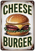 Burger & Cheese tin sign Vintage Fast Food Metal Sign Print Aesthetic for Garden Yard Bar Porch Home Bedroom Kitchen Wall Decor Decor Gift 8 x 12 inch