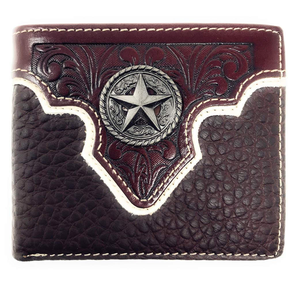 Premium Western Style Soft PU Leather Bifold Wallet in Multi- Emblem (Star Brown)