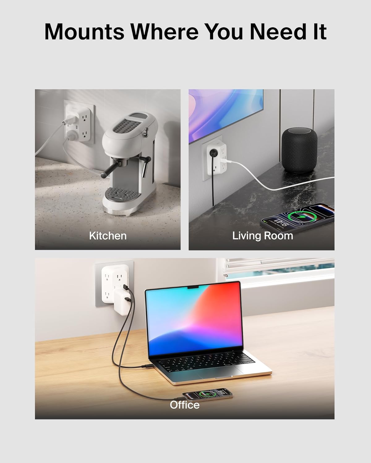 Belkin 6-Outlet Surge Protector Power Strip, USB-C & USB-A Ports w/ USB-C PD Fast Charge, ETL-Listed, Wall-Mountable w/ 6 AC Outlets, Overvoltage Protection, LED Indicator, 1,680 Joules of Protection