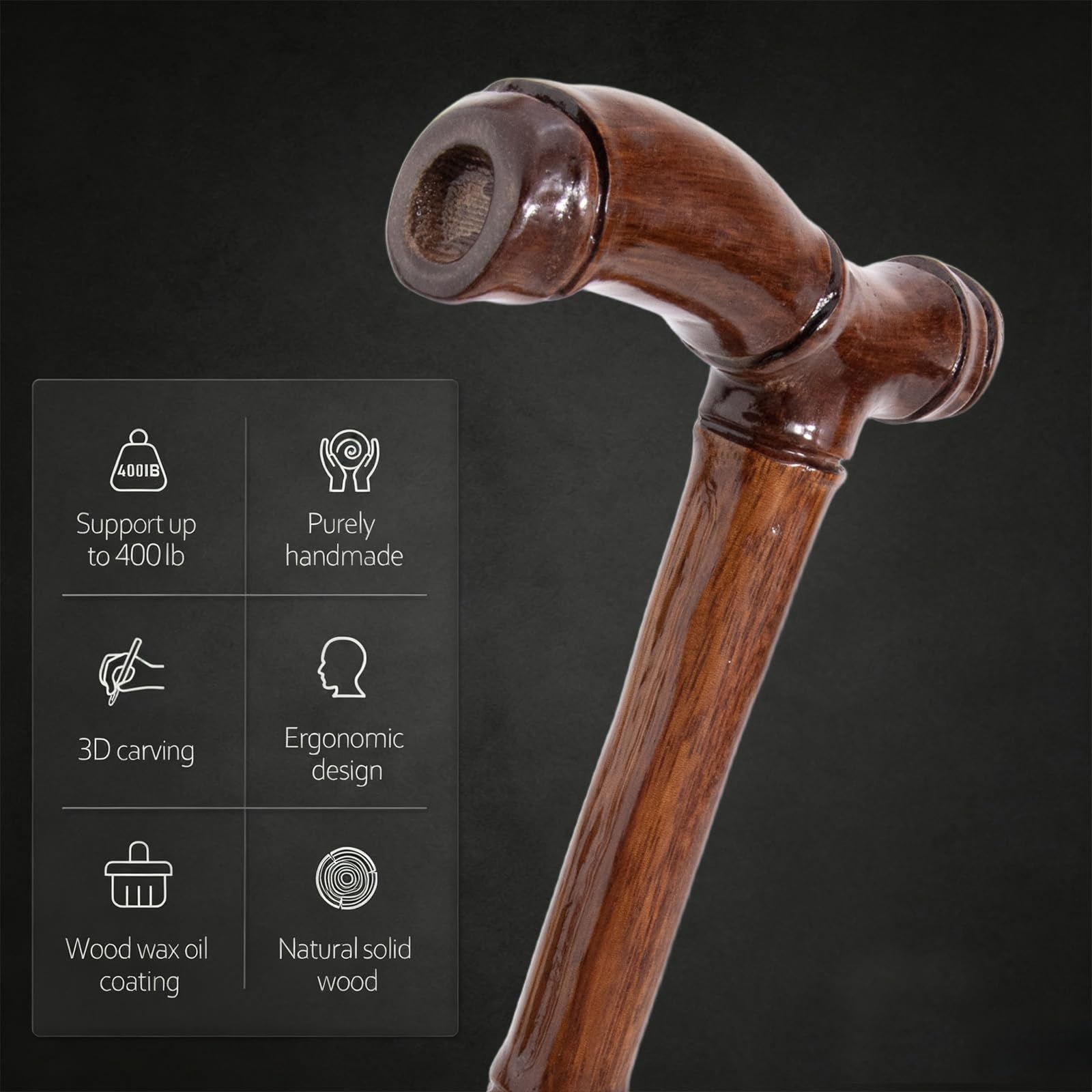 Bastón de Madera, Motivo Bambú Tallado a Mano, Unisex, Alta Capacidad de Carga, Mango Ergonómico Confortable, Diseño Elegante