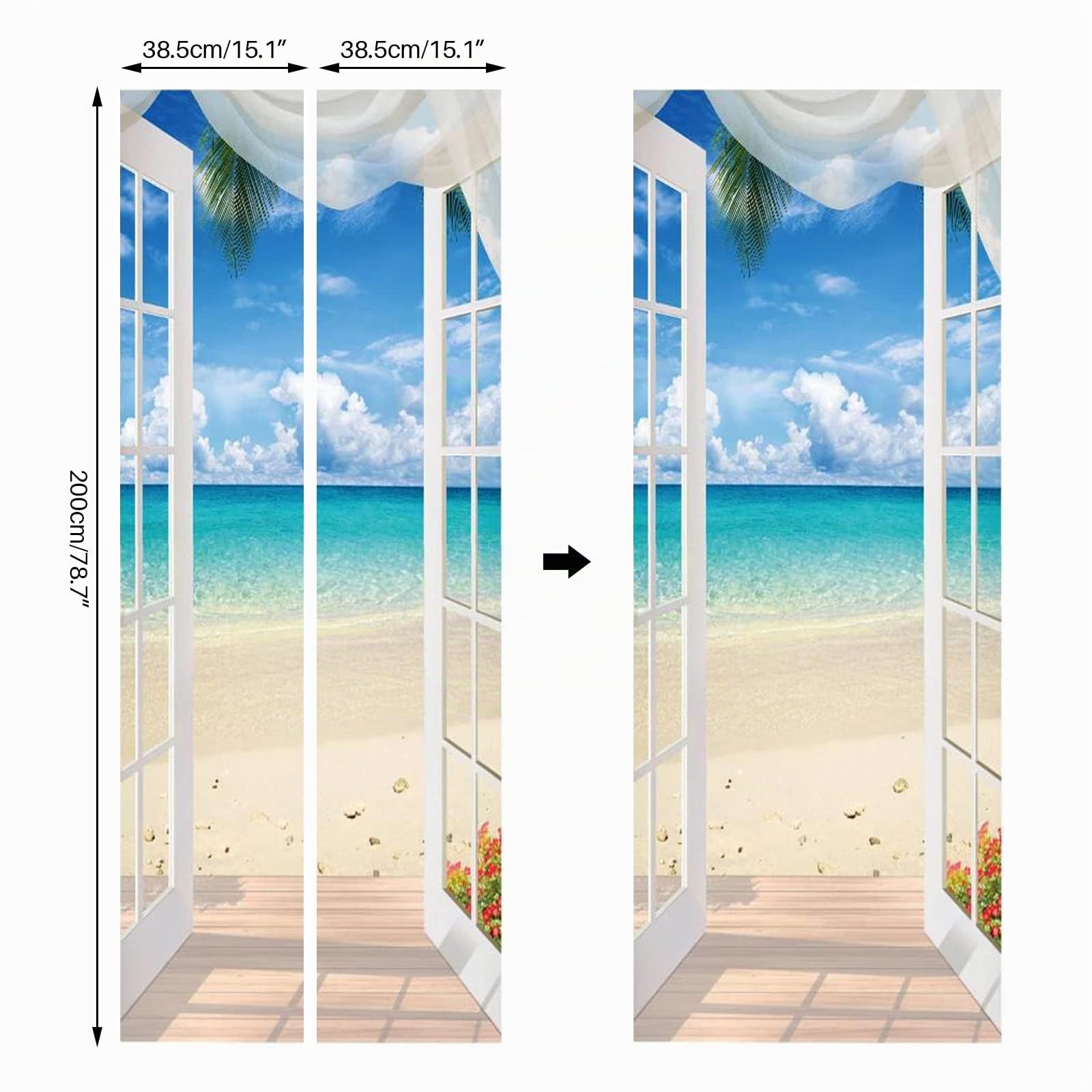 3D Stickers Porte Autocollants de Décoration pour Porte, Paysage de Bord de Mer Pvc Trompe L'oeil Mural pour Cuisine Chambre Salon Salle de Bain, Decoration Porte 30.3"x78.7" (A-02)