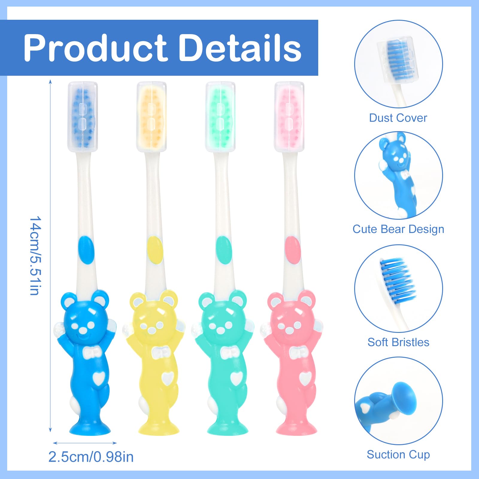 Confezione da 100 spazzolini da denti per bambini, con setole morbide, con coperchio a ventosa, usa e getta, portatili, per bambini, per casa, scuola, campeggio, viaggi (4 colori)