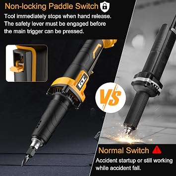 Cordless Die Grinder for DEWALT 20V MAX Battery, 1/4 Power Heavy-Duty Stright Grinder Tool with Safe Paddle Switch, 25000RPM, 3 Variable Speed, Tool Only