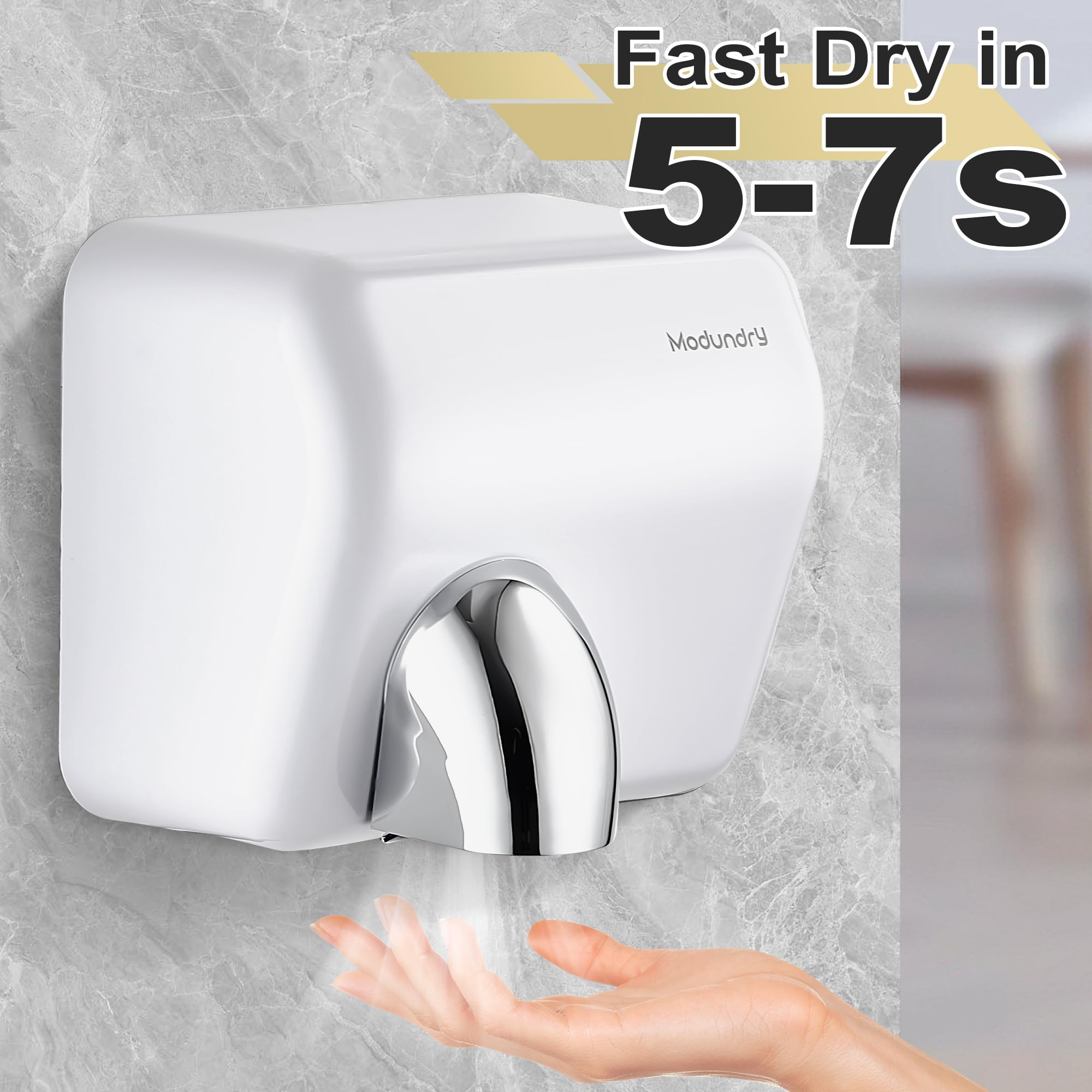 Secamanos Electrico 5-7 Segundos para Secar, Secador de Manos Automático para Baño, Comercial y Hogar, 2300W Blanco