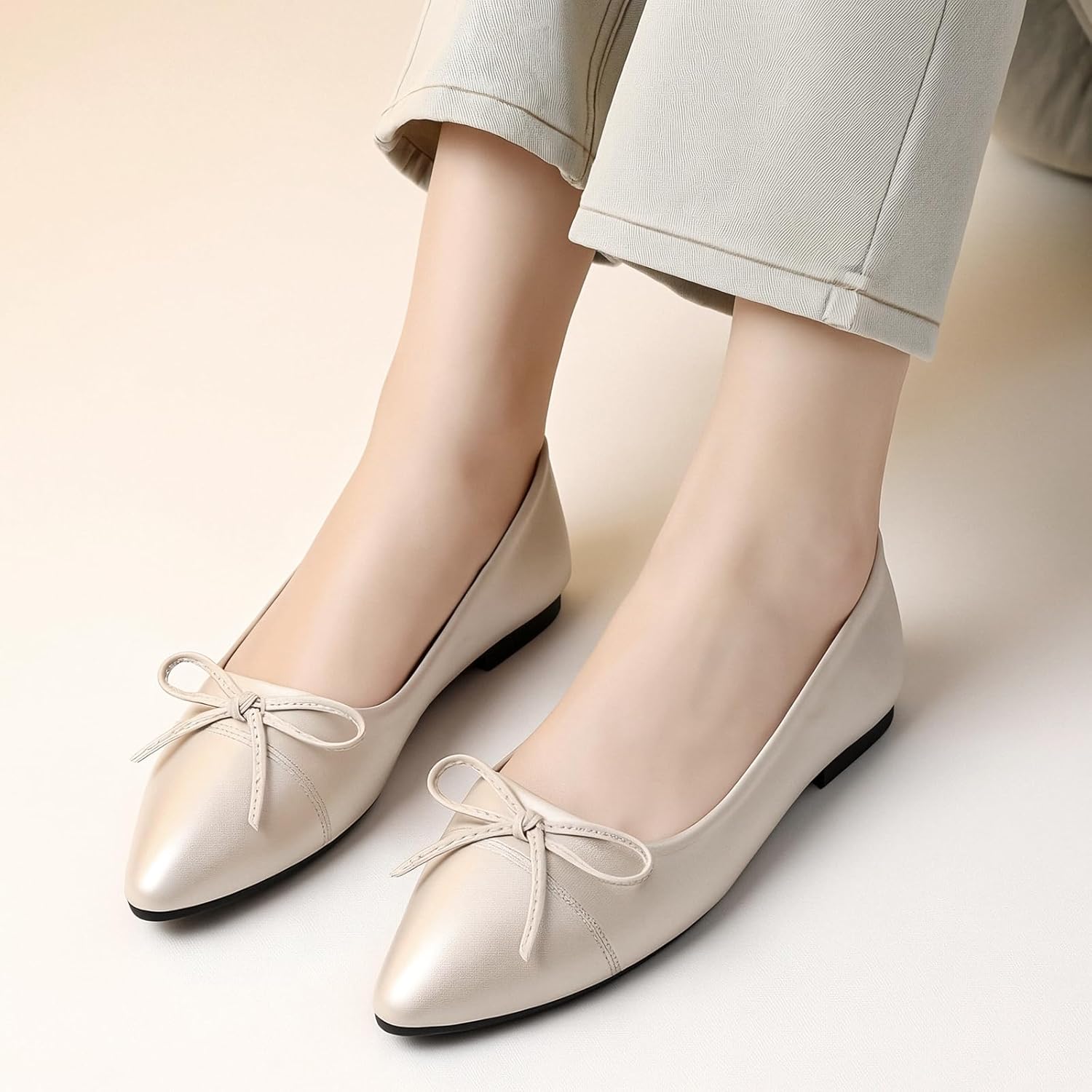 KUNWFNIX Women's Ballet Flats with Pearl Clip - Faux Suede Pointed Toe Slip On, Soft Comfortable Shoes for Wedding Guest, Office & Dressy Events - Image 6