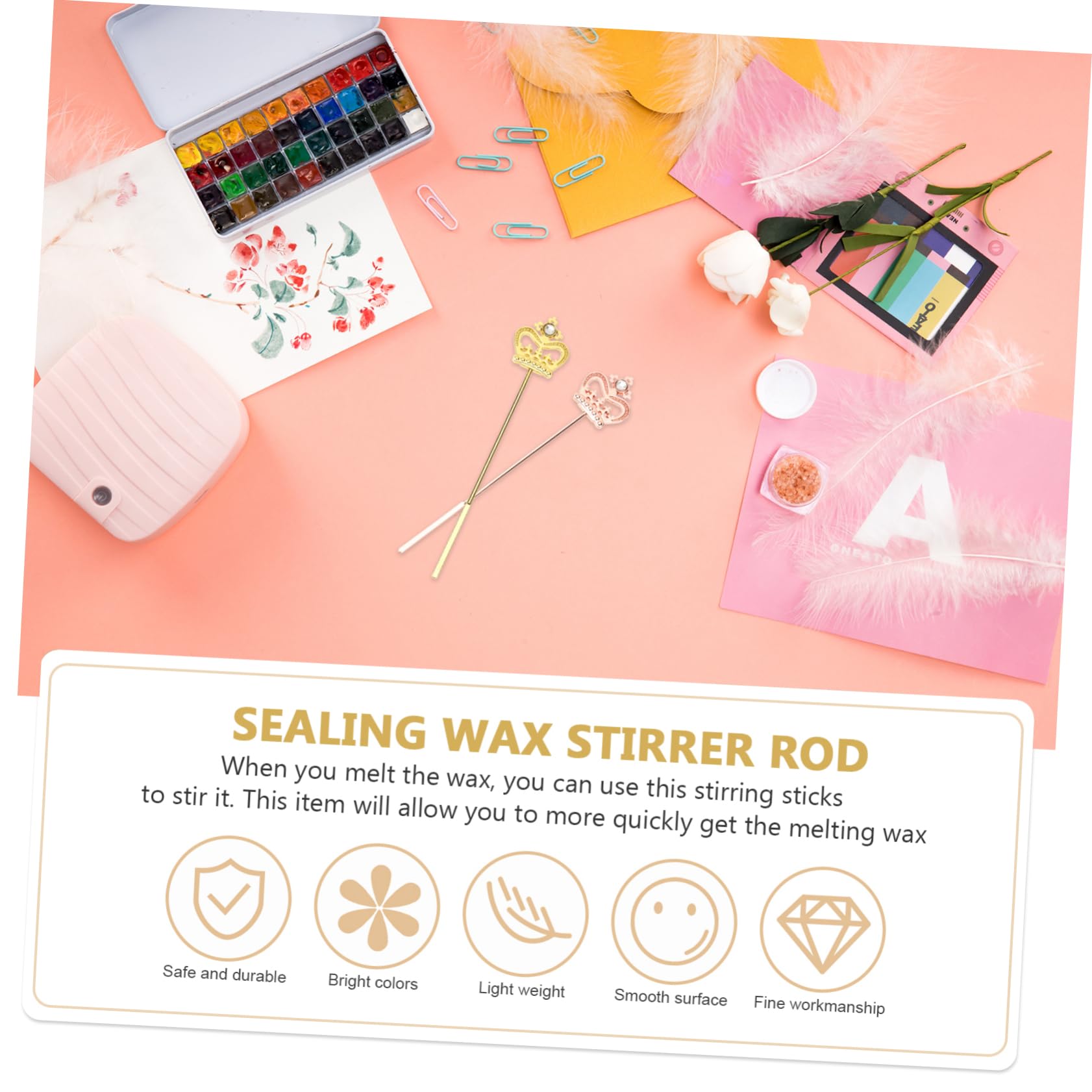 2pcs Sealing Wax Stirring Sticks Heat-Resistant Mixing Rod for Wax Seal Stainless Steel Stirrer Comfortable Handle