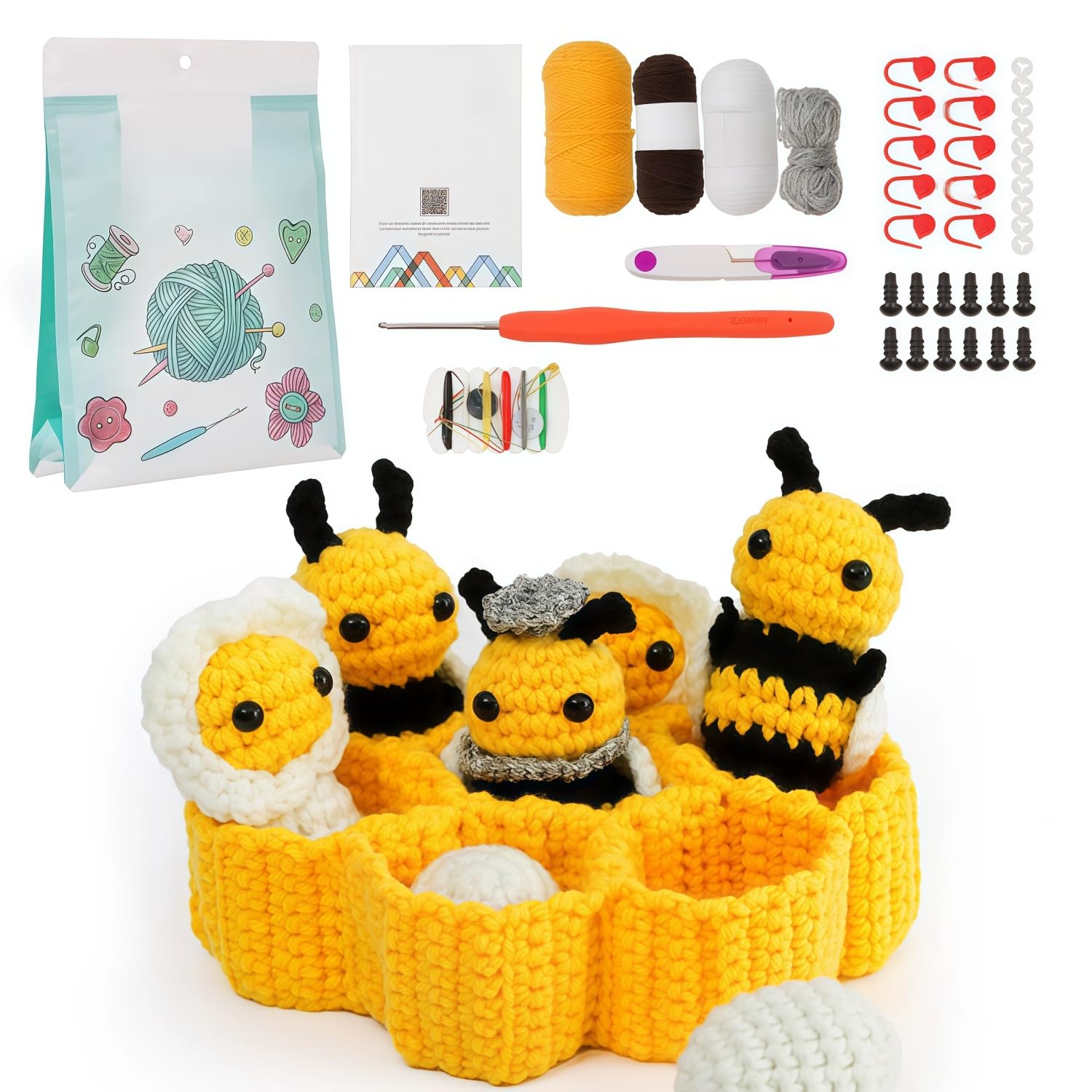 APOMNG Beginner Crochet Kit Starter Tool Set for Adults Complete Zero Base Beginners Knitting Crocheting Kit with Step by Step Video Tutorials