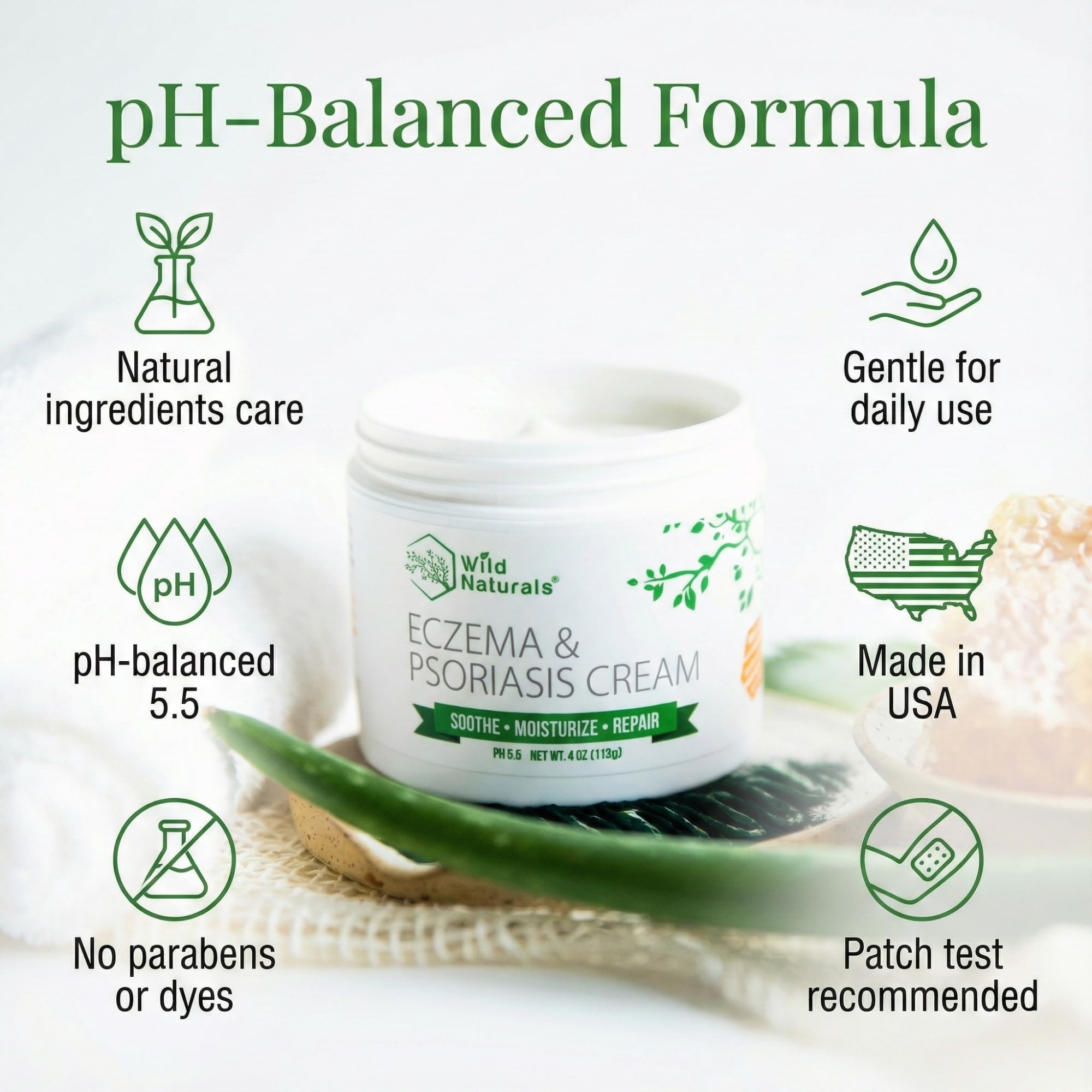 Wild Naturals Eczema & Psoriasis Cream for Dry, Itchy Skin – Eczema Relief for Adults & Kids – Moisturizing Psoriasis Cream with Manuka Honey — Amazon image 5