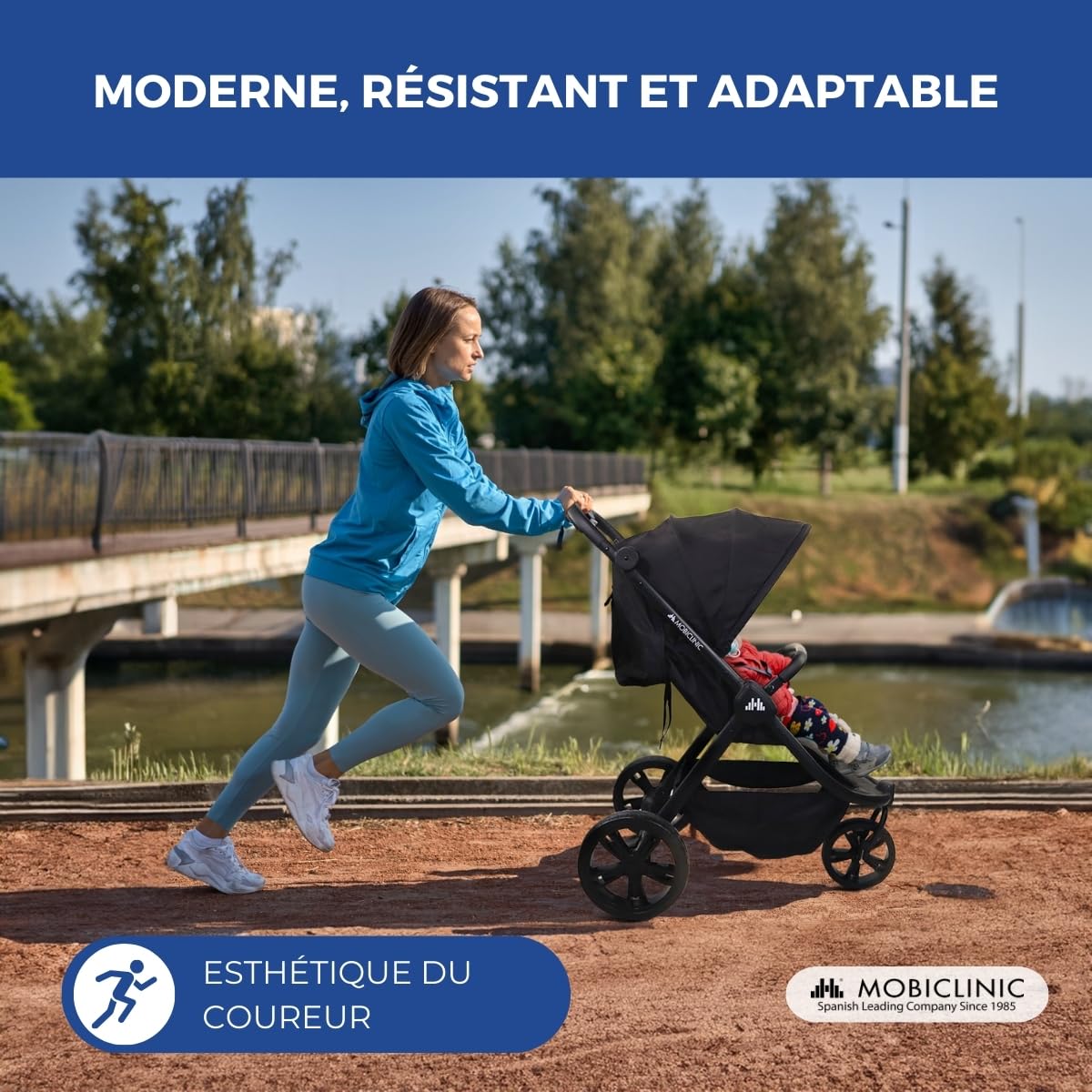 Mobiclinic® kids, Poussette 3 roues, Agnes, Tout-terrain, Guidon monobloc, Harnais 5 points, Poche arrière, Style sportif, Pliage d'une seule main, Panier xxl, Jusqu'à 22 kg