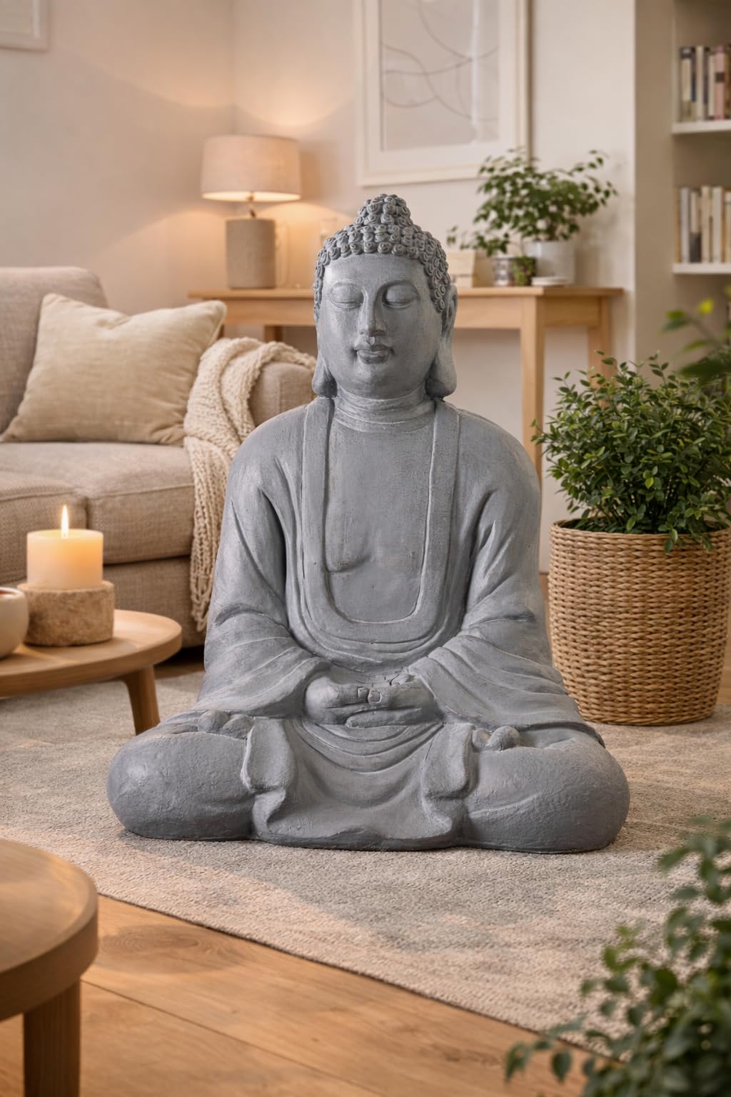 Großer Buddha 80cm Steinoptik grau Dekor Figur XB3001