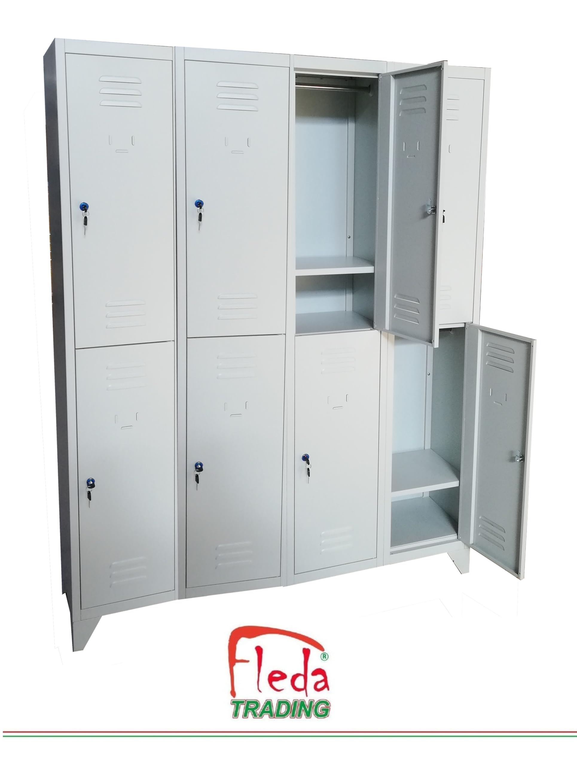 Armadio Spogliatoio Multiplo Sovrapposto a 8 Posti prof. 33 cm 140x33x180h