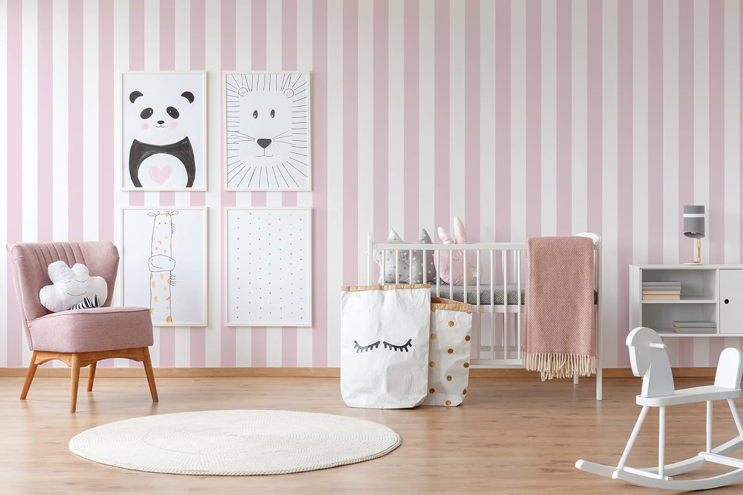 A.S. Création Striped Wallpaper Little Love Non-Woven Wallpaper 10.05 m x 0.53 m Pink White Made in Germany 381482 38148-2