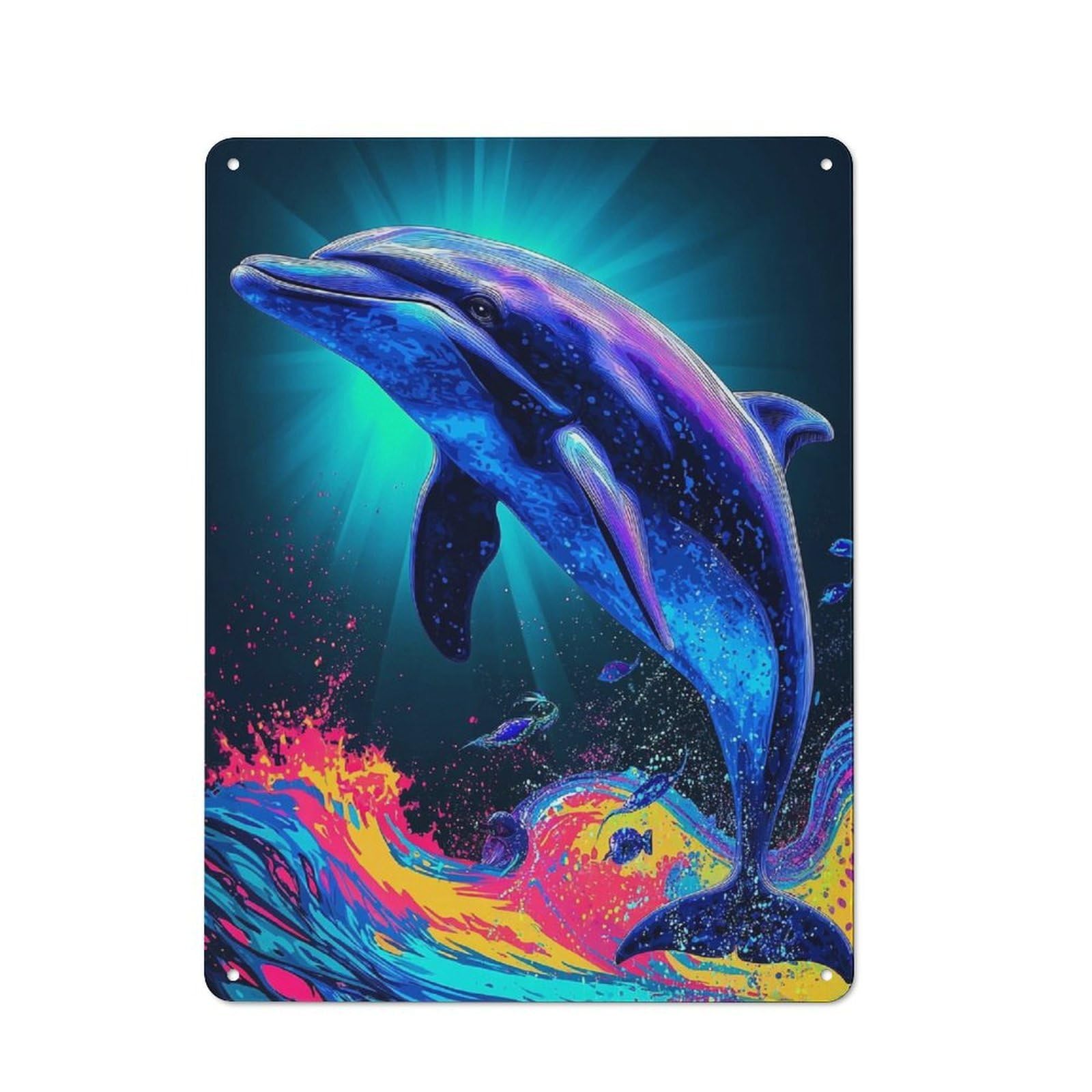 Junmoney Neon Dolphin Splash -2 Vintage Tin Sign 40X30cm For Home Bar Wall, For Collectors Of Vintage Metal Wall Decor