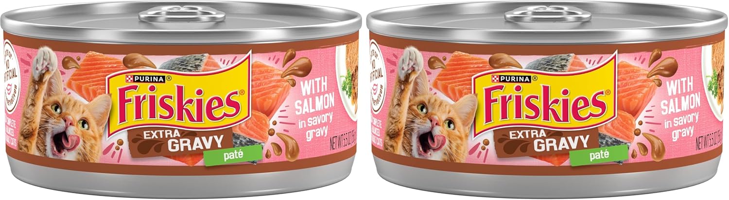 Friskies Purina Wet Cat Food Extra Gravy Pate with Salmon in Savory Gravy - 5.5 oz. Cans,(Pack of 48)
