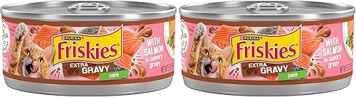 Miniatura 11 de Purina Friskies - Alimento húmedo en paté en salsa para gatos, paté extra en salsa con salmón en salsa salada, (24) latas de 5.5 onzas