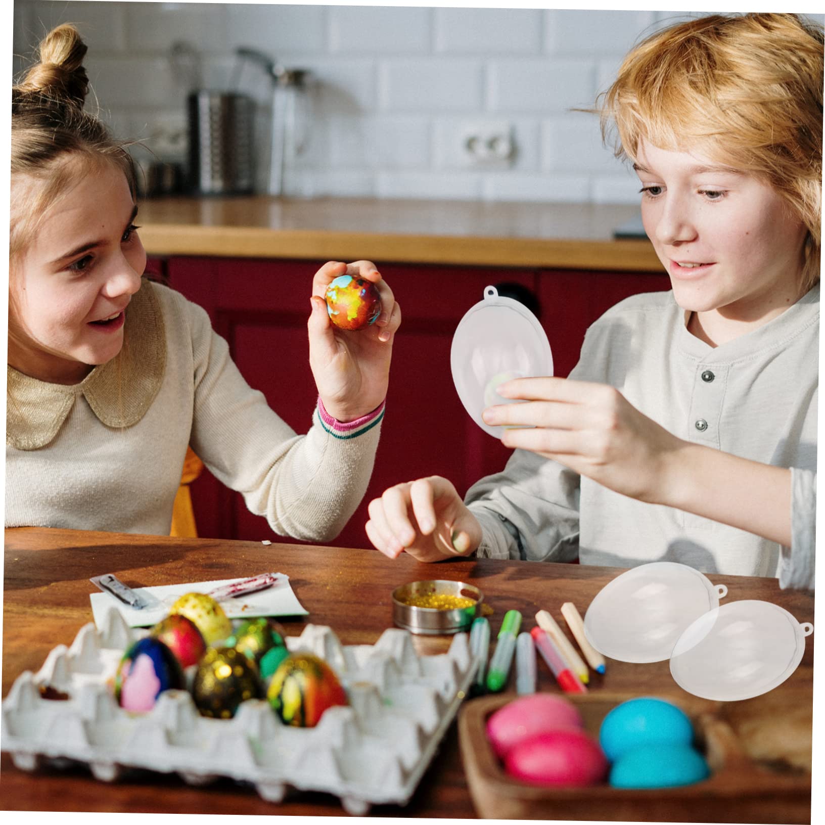 ABOOFAN Scatola per Uova di Pasqua in Plastica Trasparente 12 Pezzi Decorazioni Sospese e Cordino per Arredamento Casa e Feste
