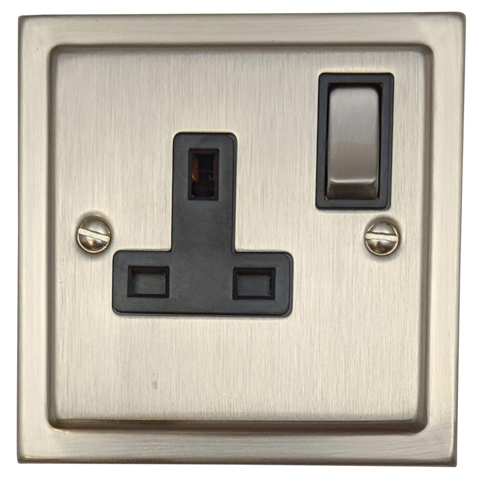 Satin Nickel Socket (Single Socket/Metal Switch/Black Insert) - TSN309