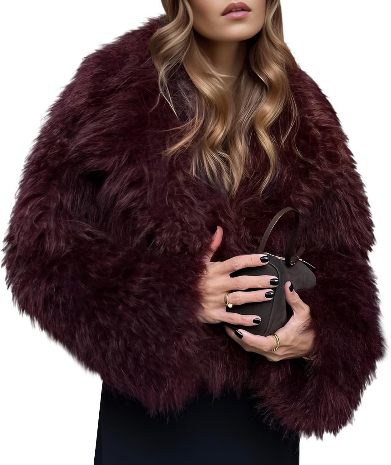 Yimoon Womens Faux Fur Coat Cropped Fluffy Fur Jacket Long Sleeve Lapel Collar Winter Fuzzy Shaggy Short Coat