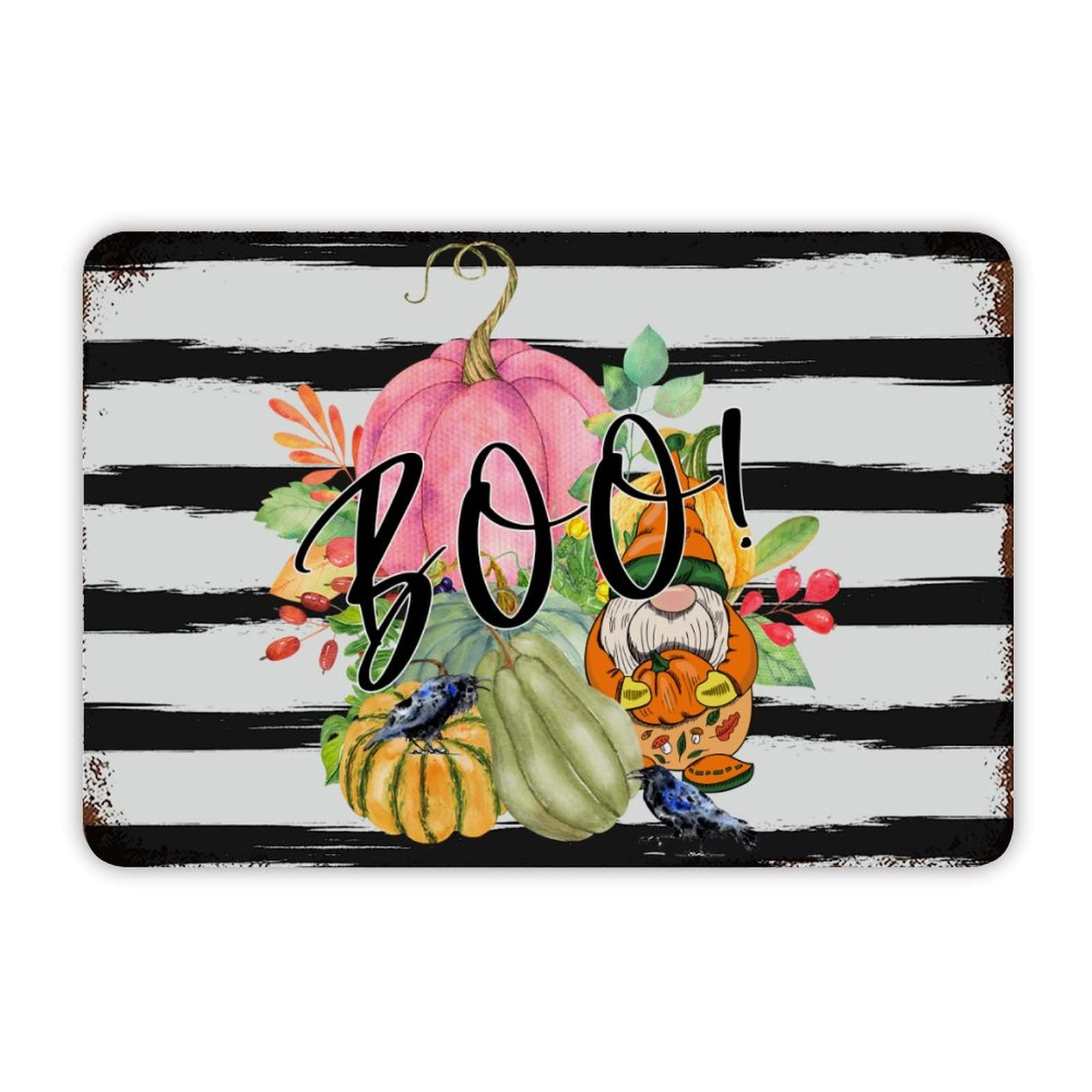 ENEDNATE Farmhouse Man Cave Metal Sign Happy Halloween Crow Pumpkins Boo Stripe Retro Aluminum Tin Metal Signs for Indoor & Outdoor Yard Office Kitchen Living Room Door Home Décor 8x12 Inch