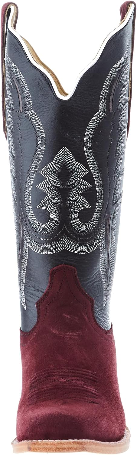 Womens Rhubarb Rough Out Embroidered Square Toe Casual Boots Mid Calf Low Heel 1-2" - Black, Red