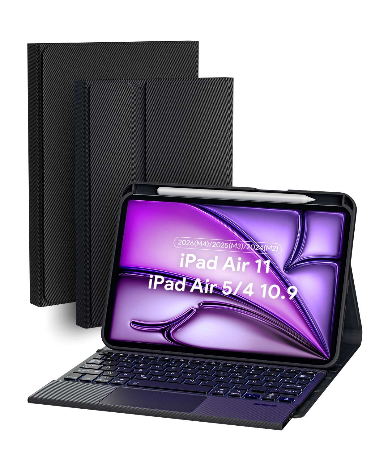 Doohoeek Schutzhülle mit Tastatur für iPad Air 11 2026(M4)/2025(M3)/2024(M2), iPad Air 4./5. Gen 10,9 Zoll, Bluetooth Kabellose Beleuchtete Tastatur mit Multi-Touch Trackpad, QWERTZ