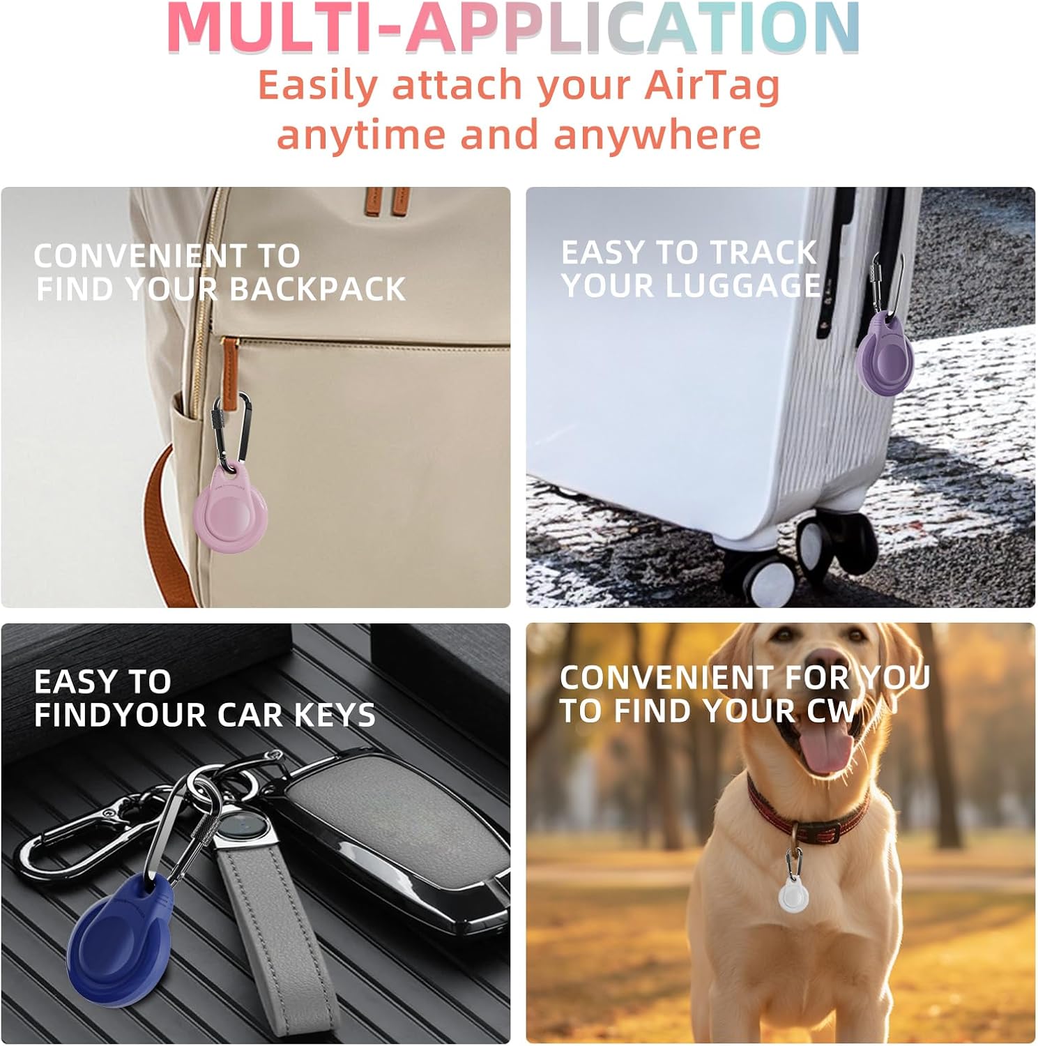 Waterproof Holder for AirTag Keychain Lock Case for Apple AirTags Keyring Durable Lightweight Cover for AirTag for Keys Kids Luggage Backpacks Pet Collar Multicolor 5Pack