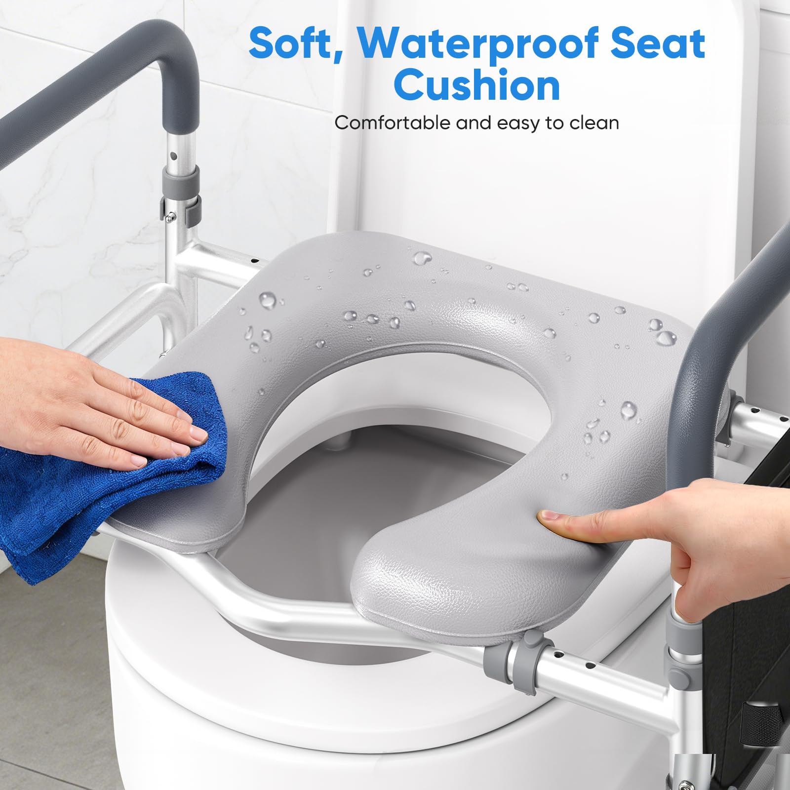 Rialzo WC per Anziani, Alzata per WC con Altezza e Larghezza Regolabili, Alza Water x Anziani con Braccioli per Anziani, Seduta Imbottita e Telaio in Alluminio, Adatto a Qualsiasi WC, Portata 150 kg