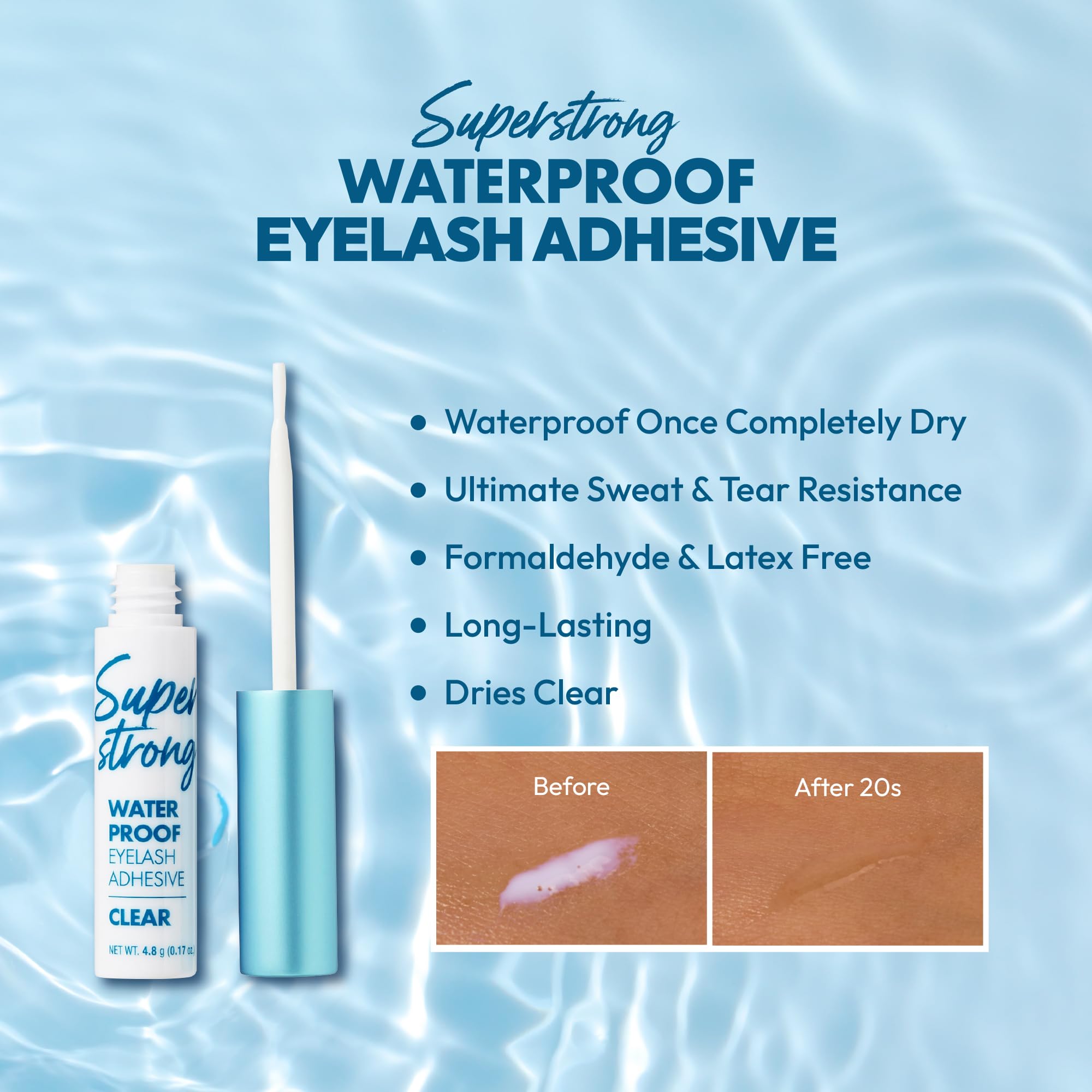 i-ENVY Super Strong Waterproof Clear Eyelash Adhesive, Long Lasting Sweat & Tear Proof Lash Glue for Eyelash Extensions, All Day Hold Durable Brush-On (Waterproof, 1 Pack (1 Count))