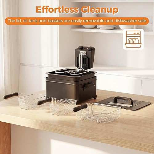 Miniatura 6 de ARLIME Freidora profunda de 1700 W con canasta, olla de encimera de 5 litros con canasta, temperatura ajustable y temporizador de 60 minutos,