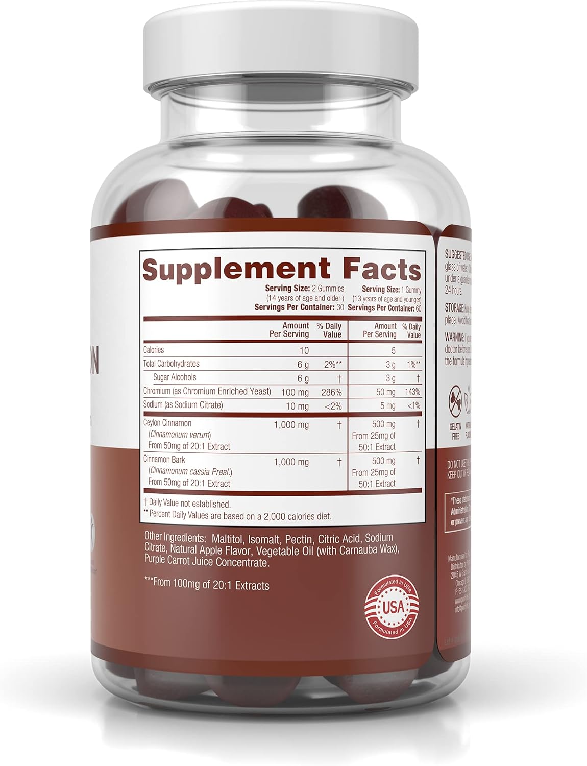 Sugar-Free Ceylon Cinnamon Gummies (60 Chews – 2,000mg/Serving) Lower Blood Sugar Support, Joint Pain & Brain Health Ceylon Cinnamon Supplement, Vegan, Gluten Free, Replace Capsules Powder Extract : Health & Household