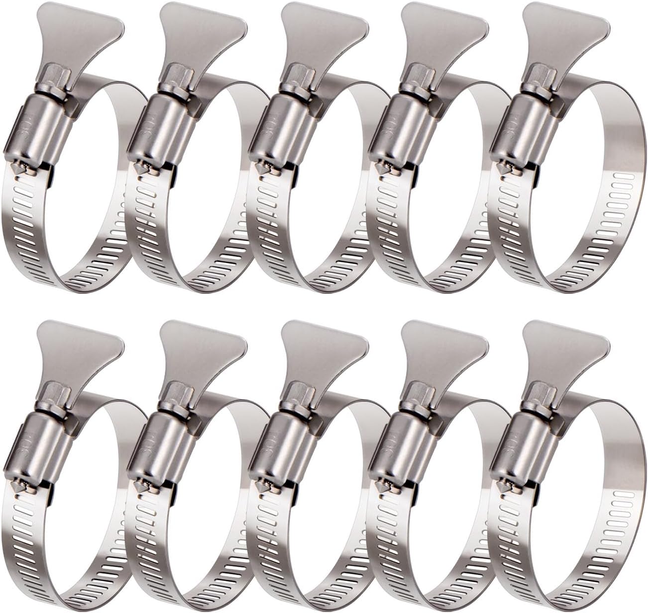 1 1/2 inch Hose Clamp, 10 Pack Adjustable 1"-2" Diameter Hose Clamps With Easy Turn Thumb Screw, 304 Stainless Steel Hose Clamps For Securing Hose, Automotive and Mechanical Applications